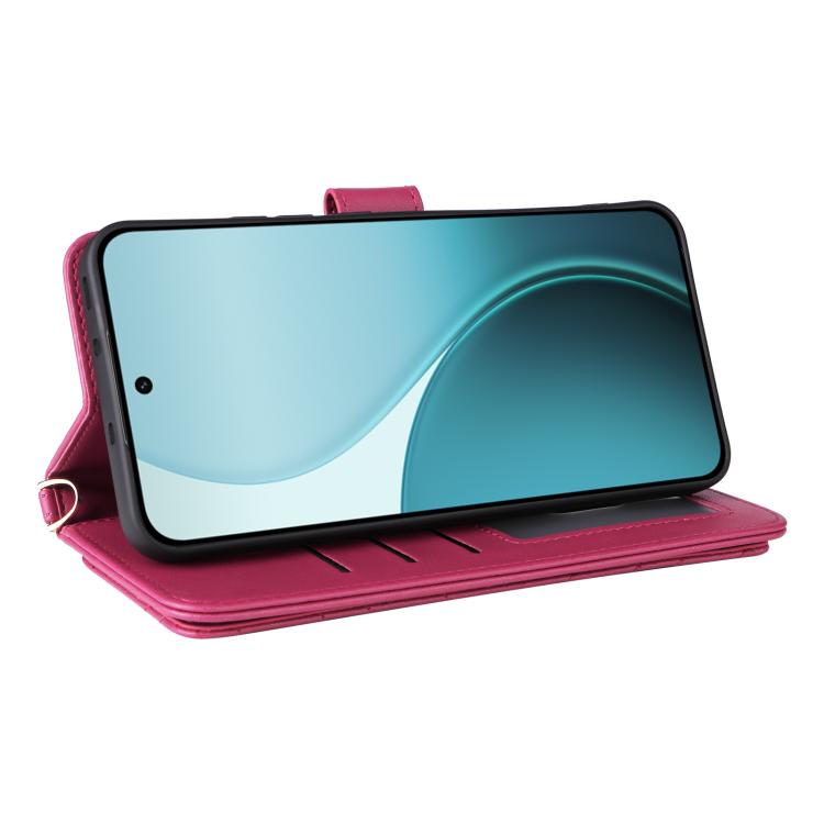 For OPPO Reno14 5G Global Multifunctional 6-Card Slots Leather Phone Case with Wrist Strap