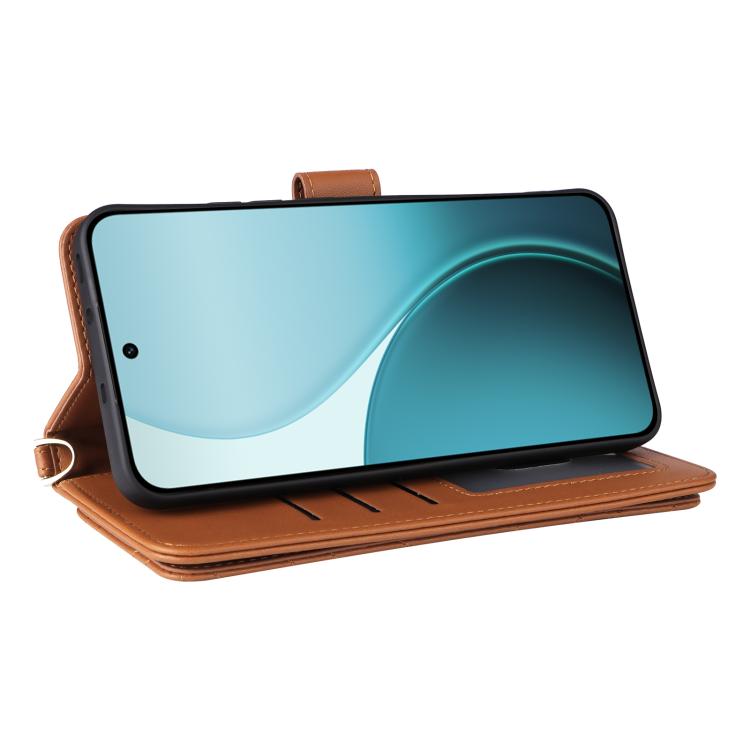 For OPPO Reno14 5G Global Multifunctional 6-Card Slots Leather Phone Case with Wrist Strap