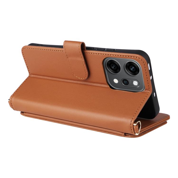 For OPPO Reno14 5G Global Multifunctional 6-Card Slots Leather Phone Case with Wrist Strap