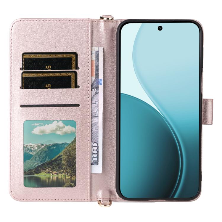 For OPPO Reno14 F 5G Multifunctional 6-Card Slots Leather Phone Case with Wrist Strap