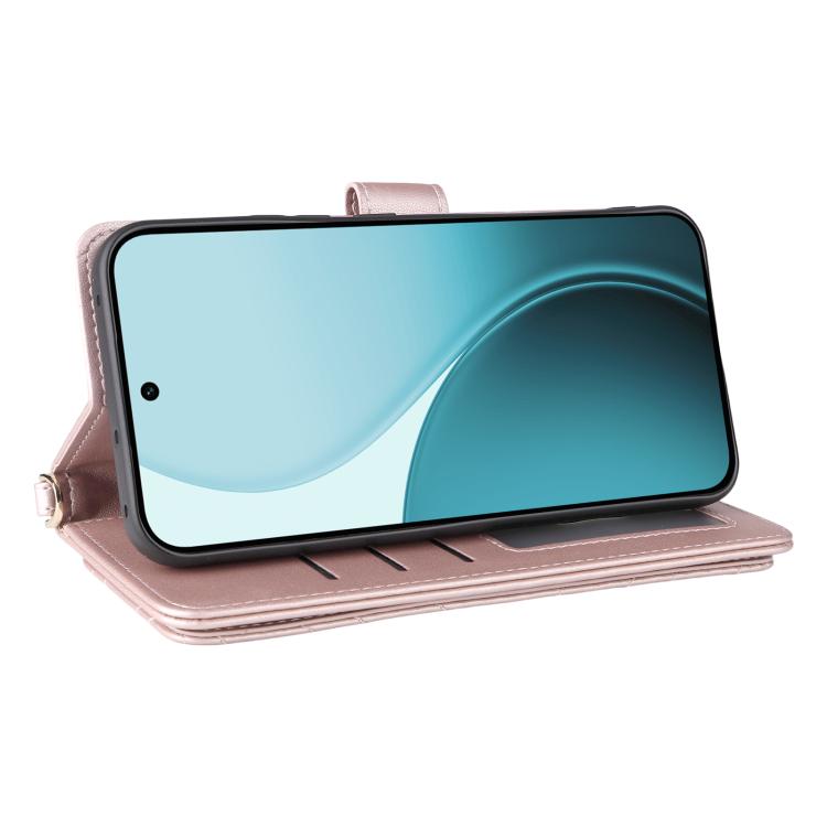 For OPPO Reno14 F 5G Multifunctional 6-Card Slots Leather Phone Case with Wrist Strap