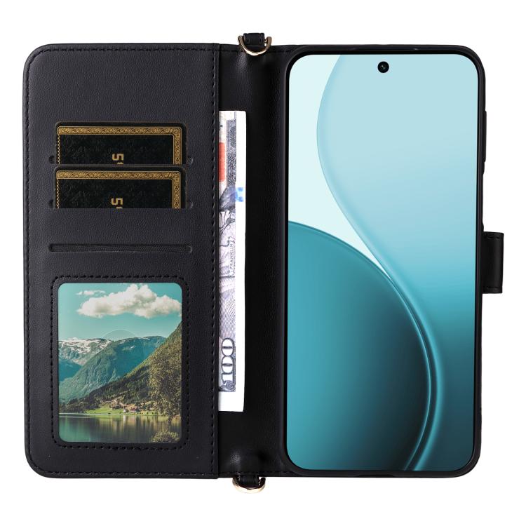 For OPPO Reno14 F 5G Multifunctional 6-Card Slots Leather Phone Case with Wrist Strap