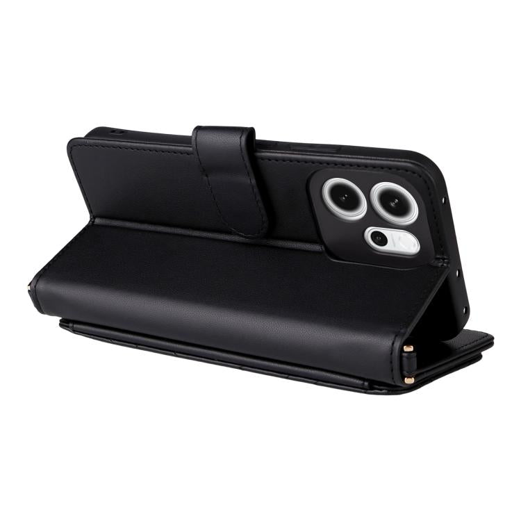 For OPPO Reno14 F 5G Multifunctional 6-Card Slots Leather Phone Case with Wrist Strap