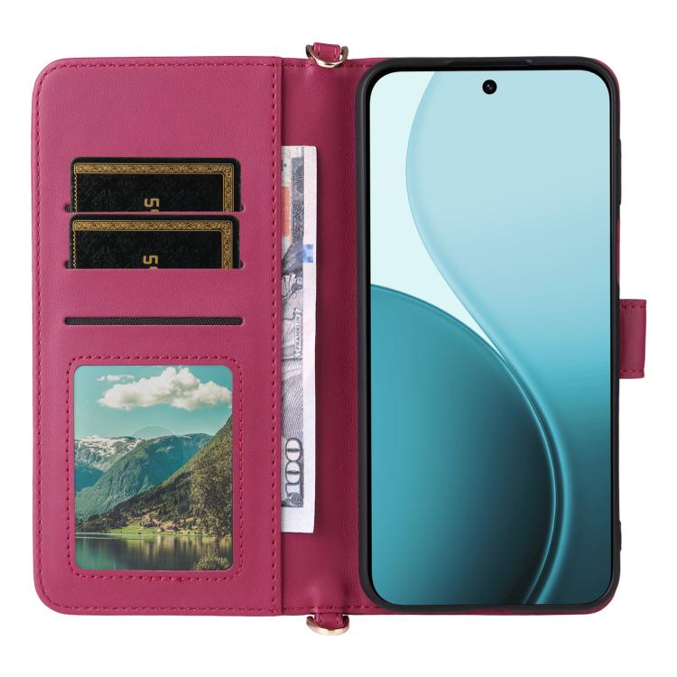 For OPPO Reno14 F 5G Multifunctional 6-Card Slots Leather Phone Case with Wrist Strap