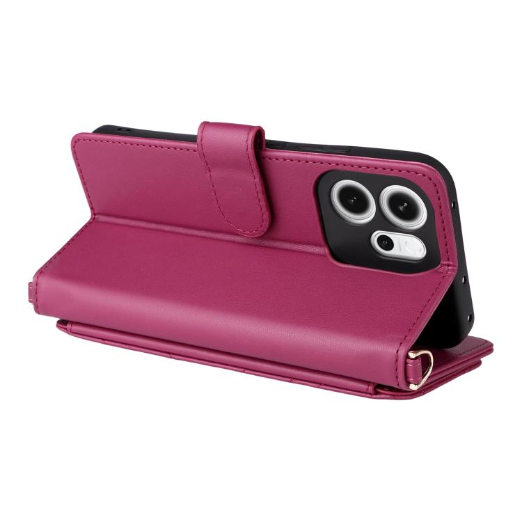 For OPPO Reno14 F 5G Multifunctional 6-Card Slots Leather Phone Case with Wrist Strap