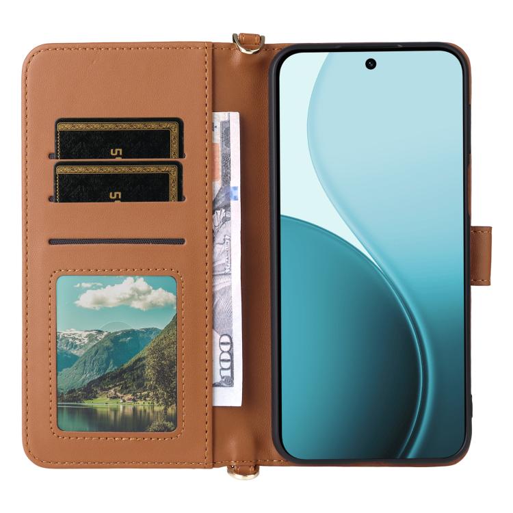 For OPPO Reno14 F 5G Multifunctional 6-Card Slots Leather Phone Case with Wrist Strap