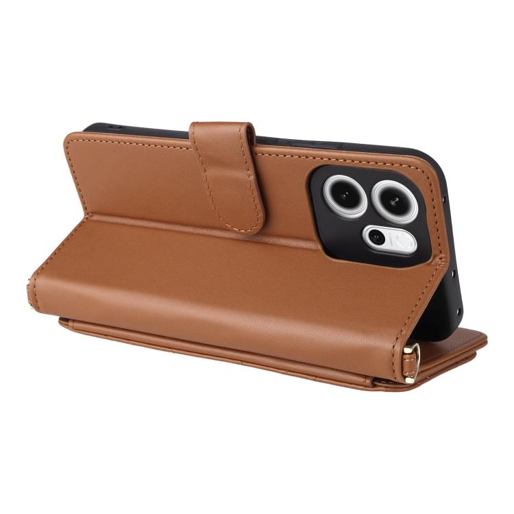 For OPPO Reno14 F 5G Multifunctional 6-Card Slots Leather Phone Case with Wrist Strap