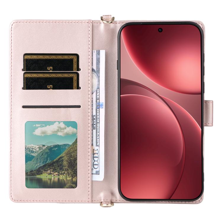 For OPPO Find X9 Pro Multifunctional 6-Card Slots Leather Phone Case with Wrist Strap