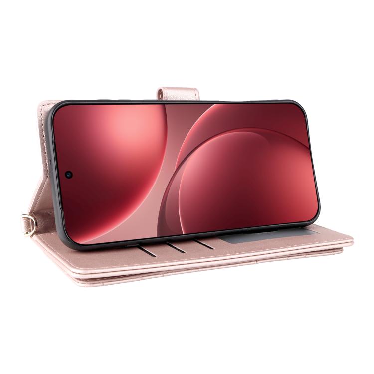 For OPPO Find X9 Pro Multifunctional 6-Card Slots Leather Phone Case with Wrist Strap