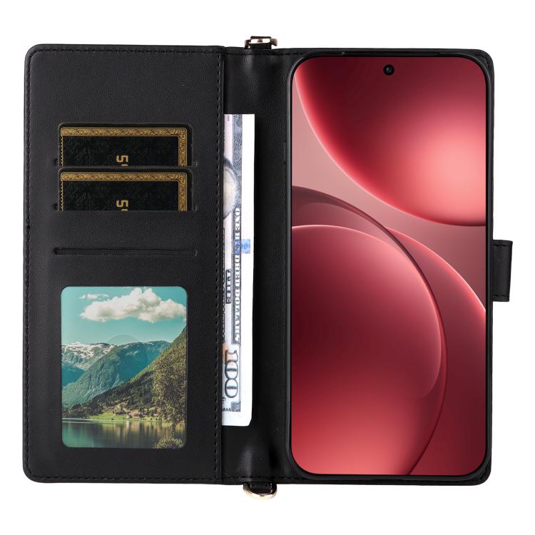 For OPPO Find X9 Pro Multifunctional 6-Card Slots Leather Phone Case with Wrist Strap