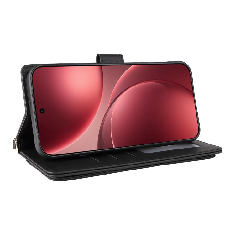 For OPPO Find X9 Pro Multifunctional 6-Card Slots Leather Phone Case with Wrist Strap