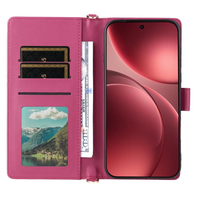 For OPPO Find X9 Pro Multifunctional 6-Card Slots Leather Phone Case with Wrist Strap