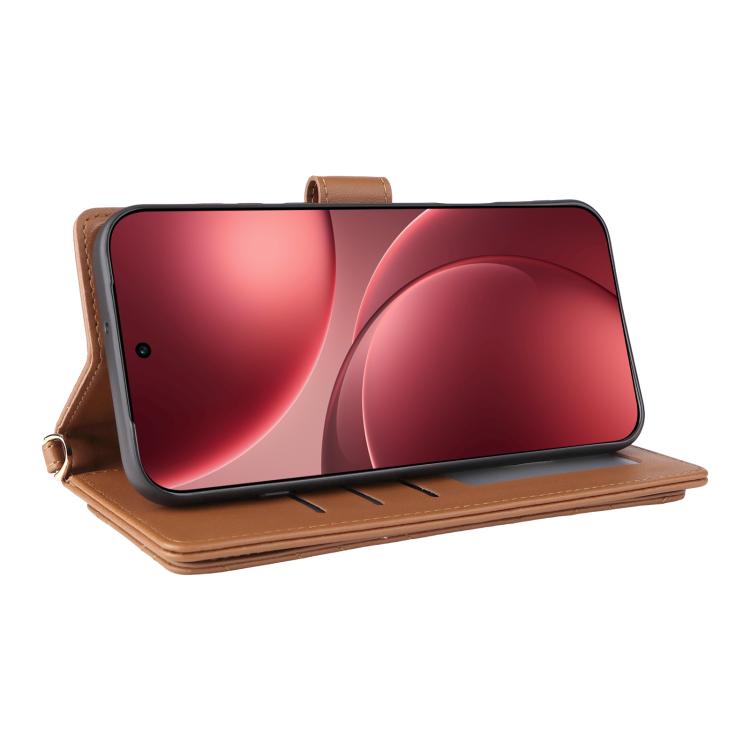 For OPPO Find X9 Pro Multifunctional 6-Card Slots Leather Phone Case with Wrist Strap