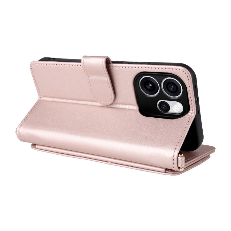 For OPPO Reno15 5G Global Multifunctional 6-Card Slots Leather Phone Case with Wrist Strap