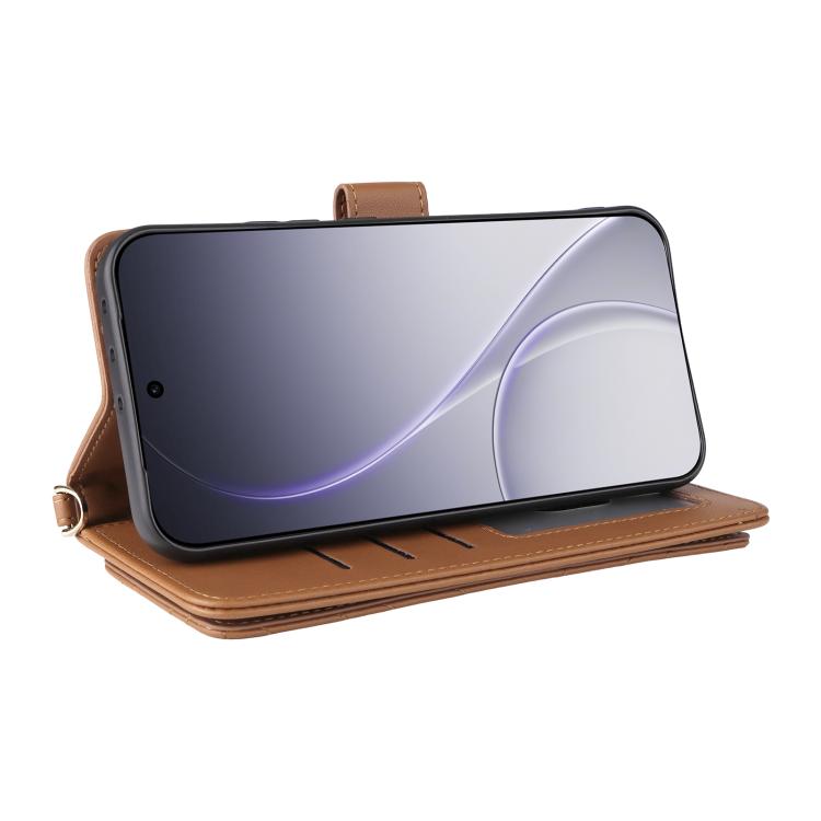 For OPPO Reno15 5G Global Multifunctional 6-Card Slots Leather Phone Case with Wrist Strap