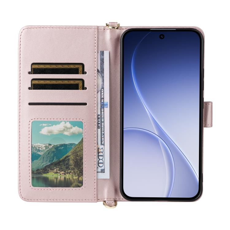 For OPPO Reno15 F 5G Multifunctional 6-Card Slots Leather Phone Case with Wrist Strap