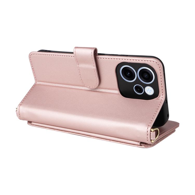 For OPPO Reno15 F 5G Multifunctional 6-Card Slots Leather Phone Case with Wrist Strap