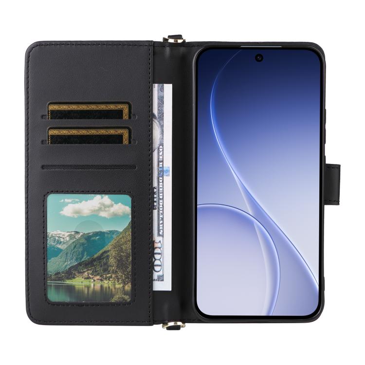 For OPPO Reno15 F 5G Multifunctional 6-Card Slots Leather Phone Case with Wrist Strap