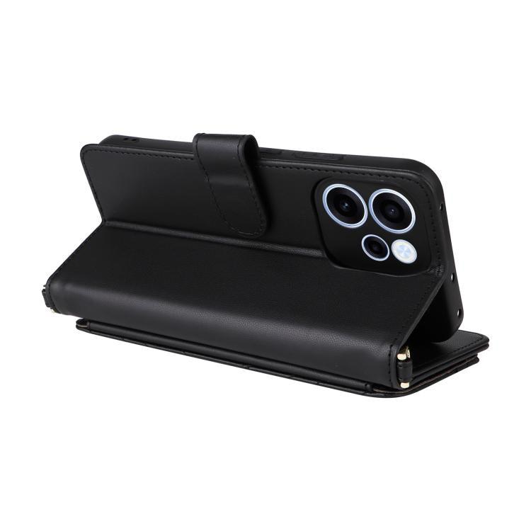 For OPPO Reno15 F 5G Multifunctional 6-Card Slots Leather Phone Case with Wrist Strap