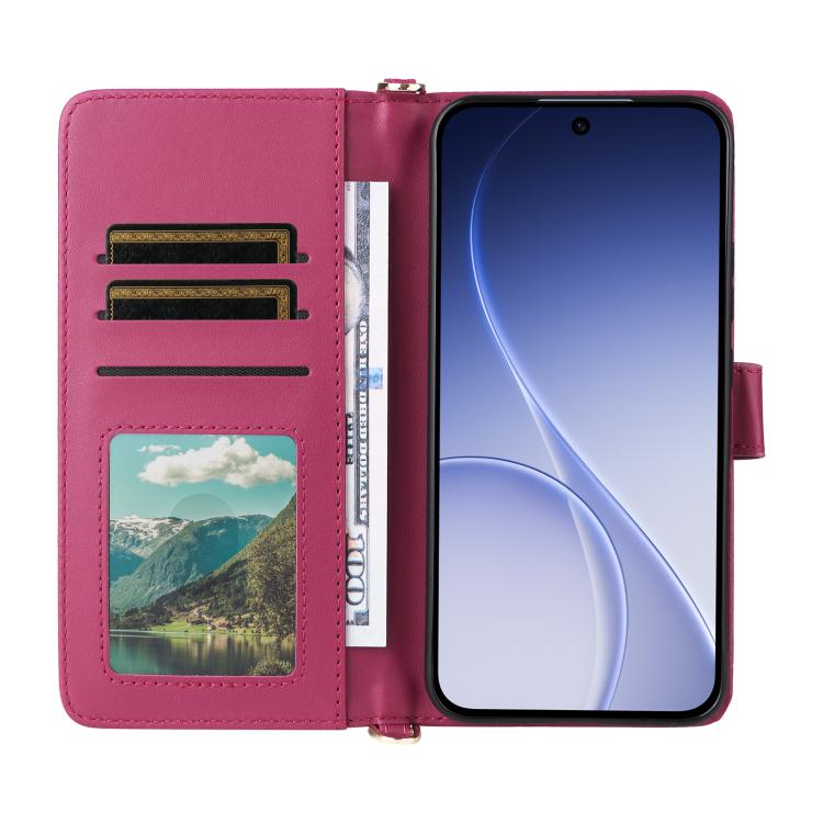 For OPPO Reno15 F 5G Multifunctional 6-Card Slots Leather Phone Case with Wrist Strap