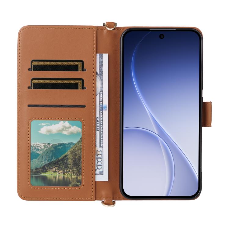For OPPO Reno15 F 5G Multifunctional 6-Card Slots Leather Phone Case with Wrist Strap