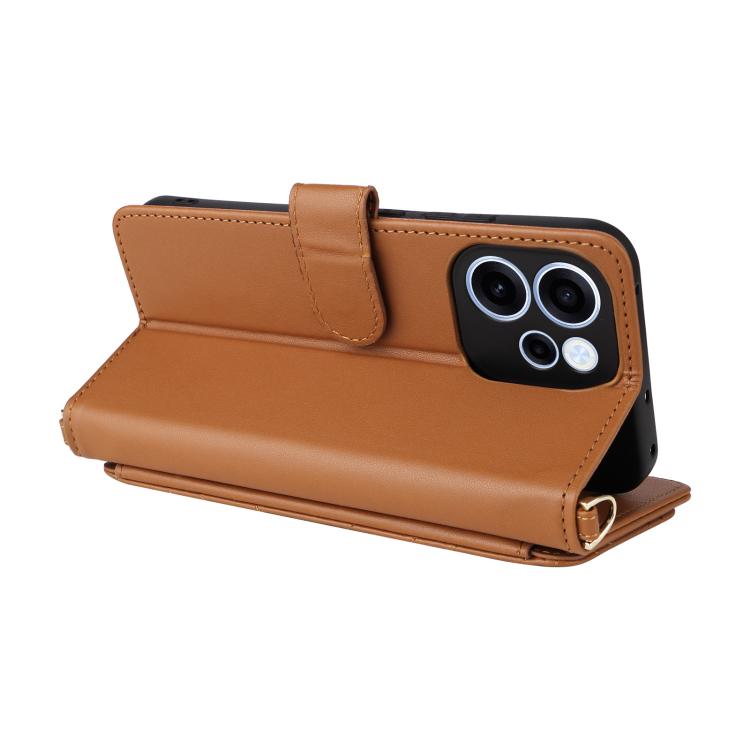 For OPPO Reno15 F 5G Multifunctional 6-Card Slots Leather Phone Case with Wrist Strap