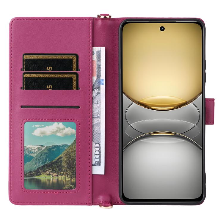 For Realme 14x 5G / C75 4G / V60 Pro 5G Multifunctional 6-Card Slots Leather Phone Case with Wrist Strap