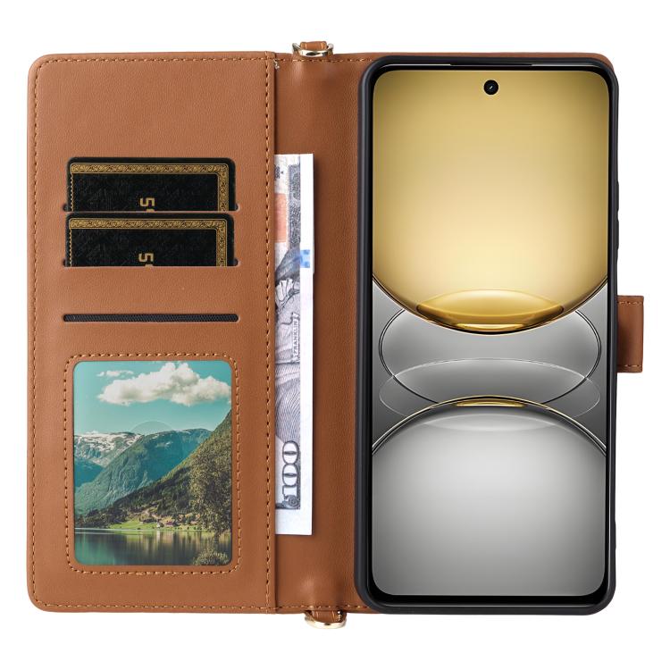 For Realme 14x 5G / C75 4G / V60 Pro 5G Multifunctional 6-Card Slots Leather Phone Case with Wrist Strap