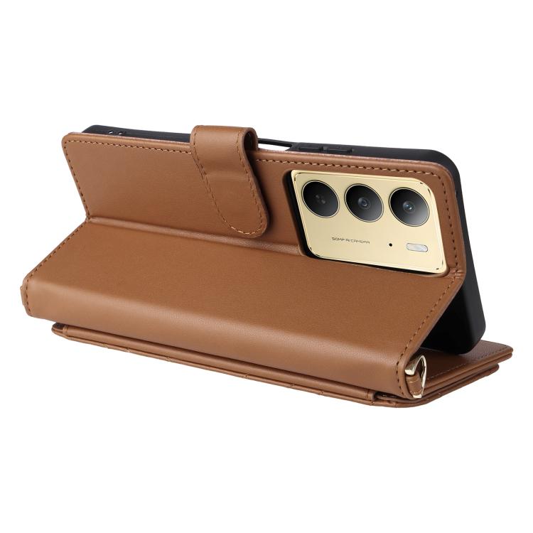 For Realme 14x 5G / C75 4G / V60 Pro 5G Multifunctional 6-Card Slots Leather Phone Case with Wrist Strap