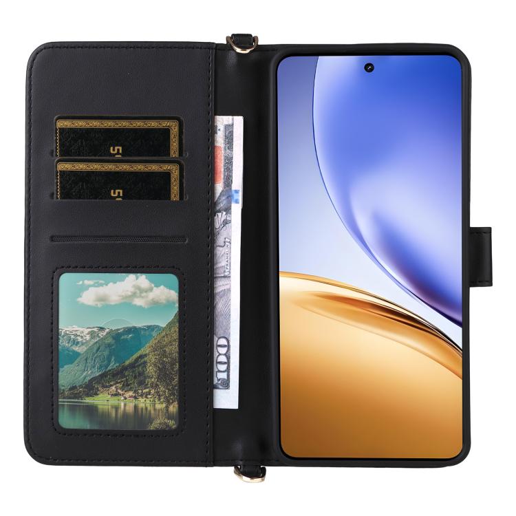 For Realme 14 5G Multifunctional 6-Card Slots Leather Phone Case with Wrist Strap