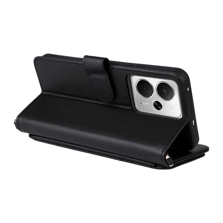 For Realme 14 5G Multifunctional 6-Card Slots Leather Phone Case with Wrist Strap