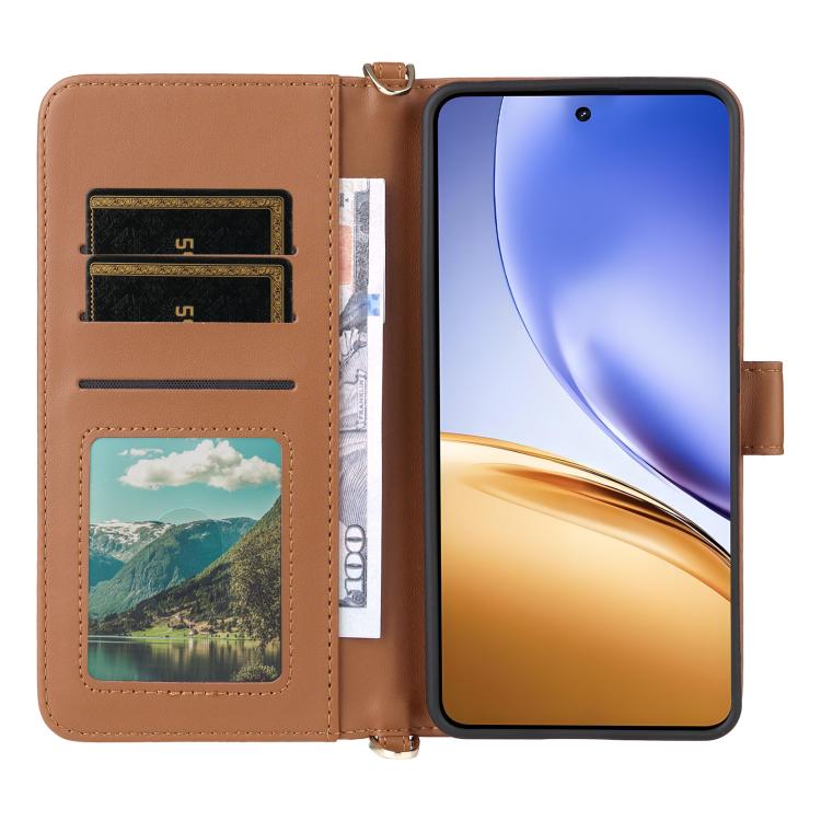 For Realme 14 5G Multifunctional 6-Card Slots Leather Phone Case with Wrist Strap