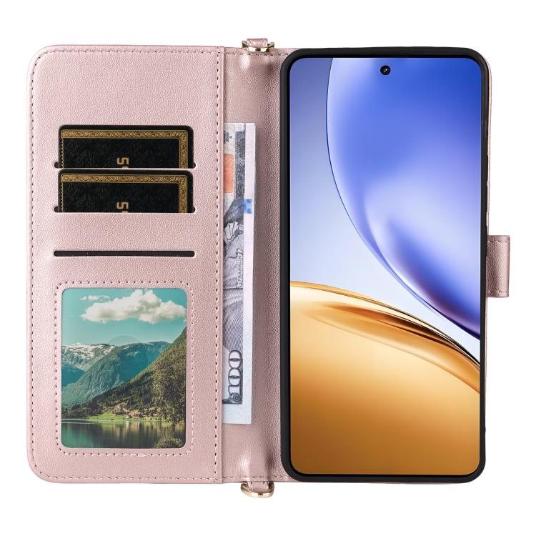 For Realme 14T 5G Multifunctional 6-Card Slots Leather Phone Case with Wrist Strap