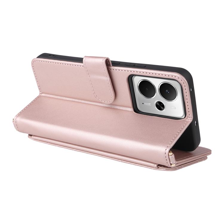 For Realme 14T 5G Multifunctional 6-Card Slots Leather Phone Case with Wrist Strap