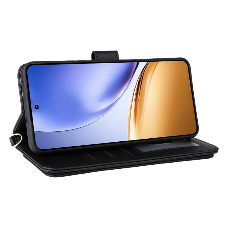 For Realme 14T 5G Multifunctional 6-Card Slots Leather Phone Case with Wrist Strap