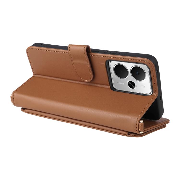 For Realme 14T 5G Multifunctional 6-Card Slots Leather Phone Case with Wrist Strap