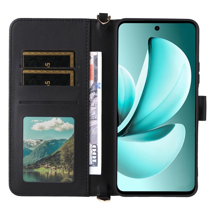 For Realme C71 4G Multifunctional 6-Card Slots Leather Phone Case with Wrist Strap