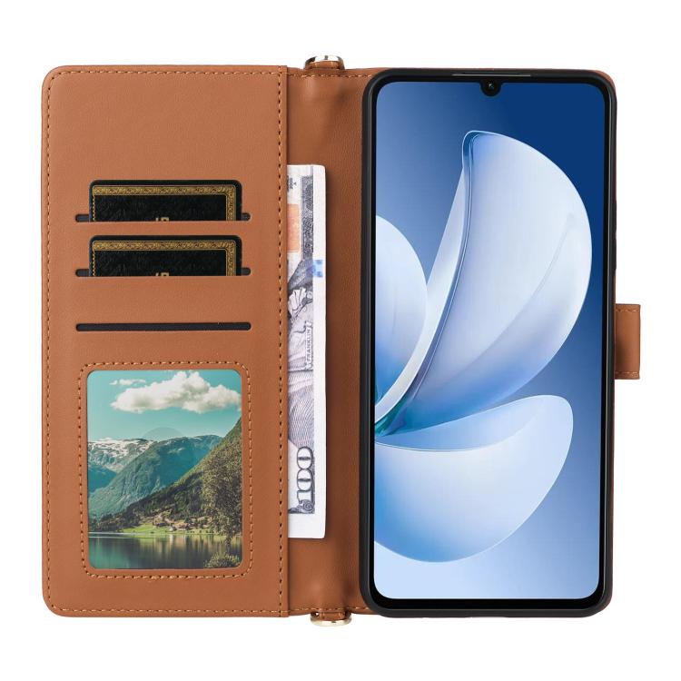 For Realme Note 70T 4G / C71 India Multifunctional 6-Card Slots Leather Phone Case with Wrist Strap