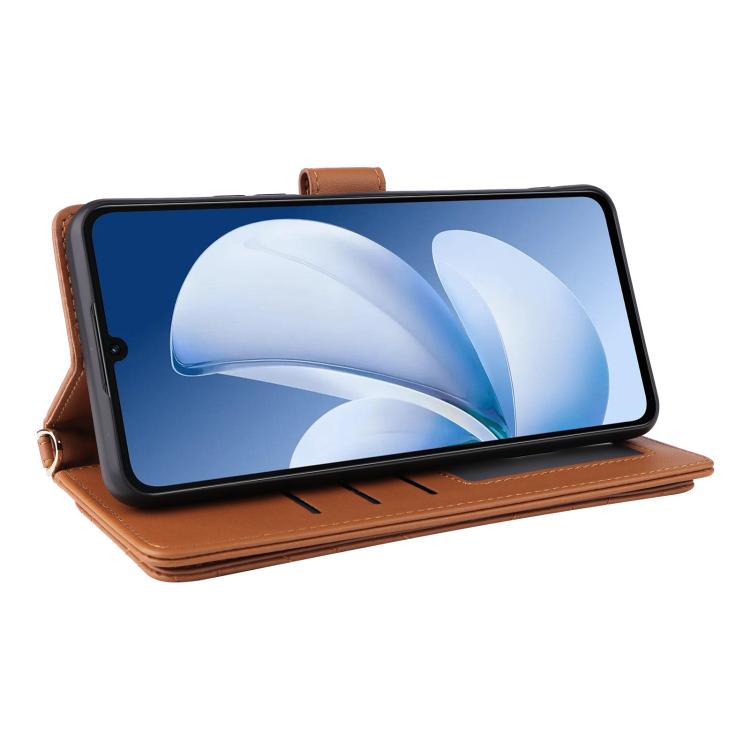For Realme Note 70T 4G / C71 India Multifunctional 6-Card Slots Leather Phone Case with Wrist Strap