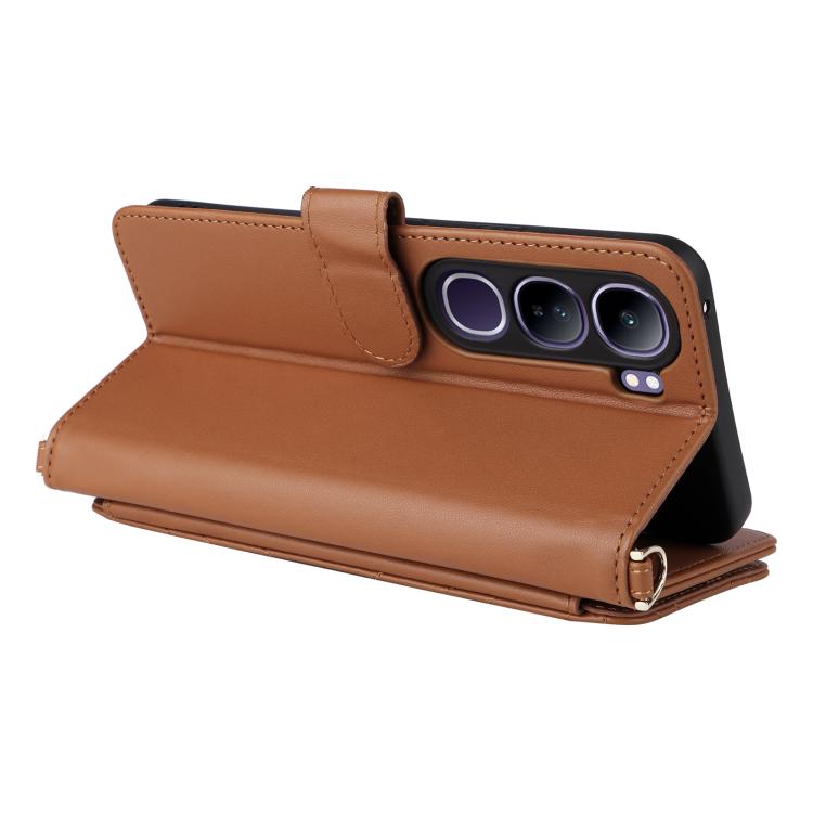 For vivo V40 Lite 4G / 5G IDN / Y300 5G Multifunctional 6-Card Slots Leather Phone Case with Wrist Strap