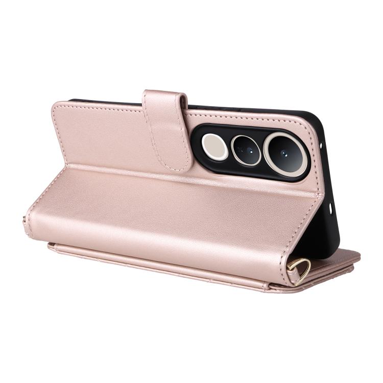 For vivo V50 Lite 5G Multifunctional 6-Card Slots Leather Phone Case with Wrist Strap