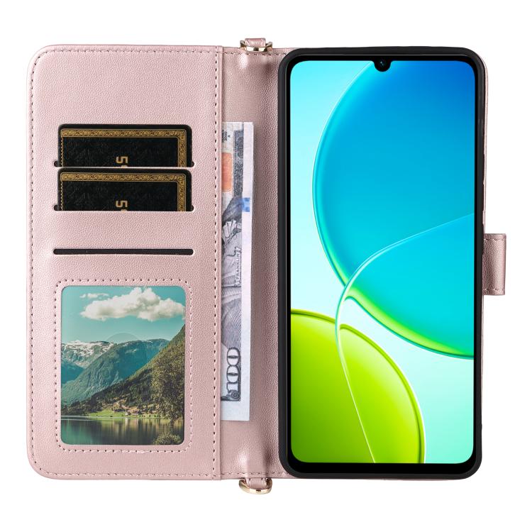 For vivo Y04 4G / Y29s 5G Multifunctional 6-Card Slots Leather Phone Case with Wrist Strap