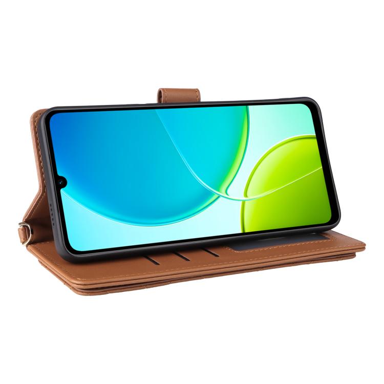 For vivo Y04 4G / Y29s 5G Multifunctional 6-Card Slots Leather Phone Case with Wrist Strap
