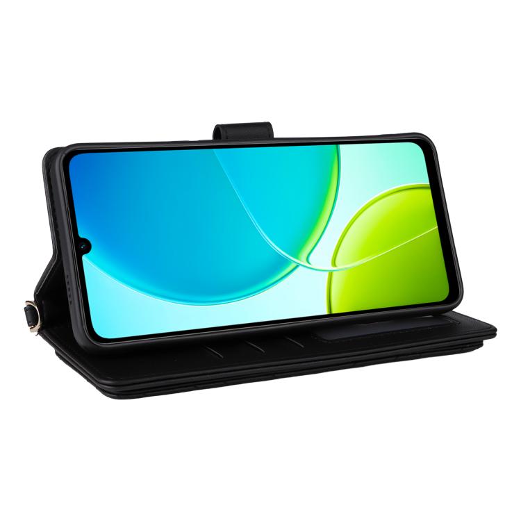 For vivo Y04 4G / Y29s 5G Multifunctional 6-Card Slots Leather Phone Case with Wrist Strap