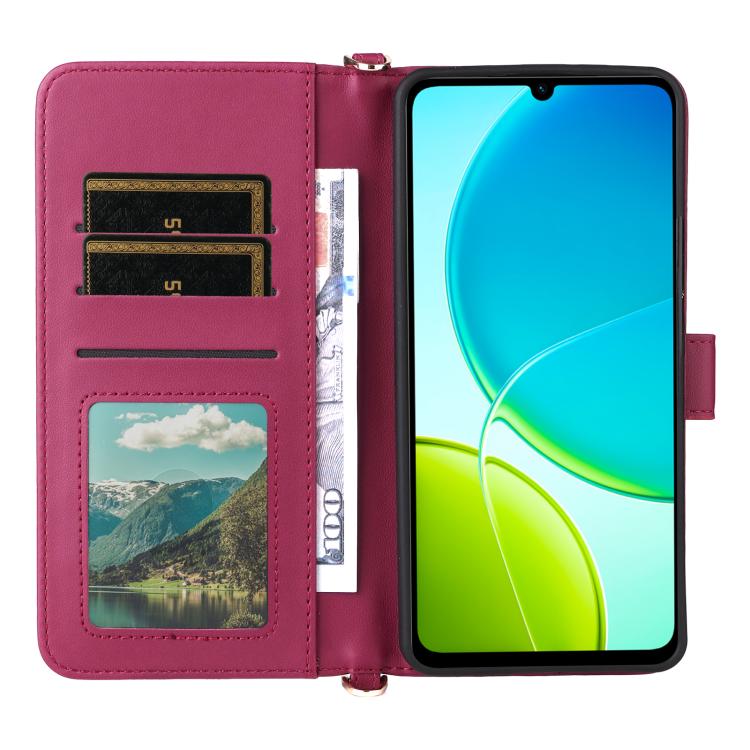 For vivo Y04 4G / Y29s 5G Multifunctional 6-Card Slots Leather Phone Case with Wrist Strap