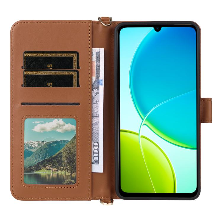 For vivo Y04 4G / Y29s 5G Multifunctional 6-Card Slots Leather Phone Case with Wrist Strap