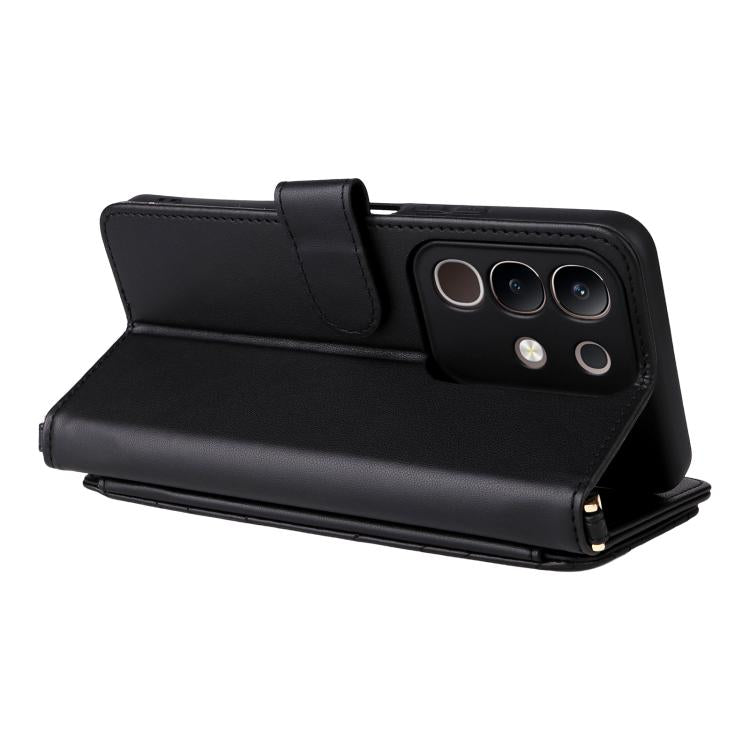 For vivo Y29 4G / T4x 5G Multifunctional 6-Card Slots Leather Phone Case with Wrist Strap
