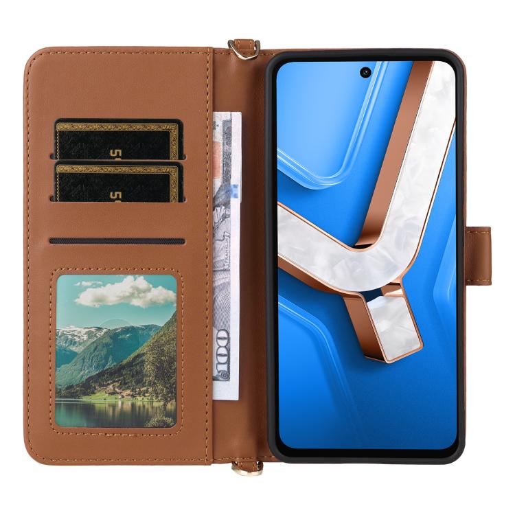 For vivo Y29 4G / T4x 5G Multifunctional 6-Card Slots Leather Phone Case with Wrist Strap