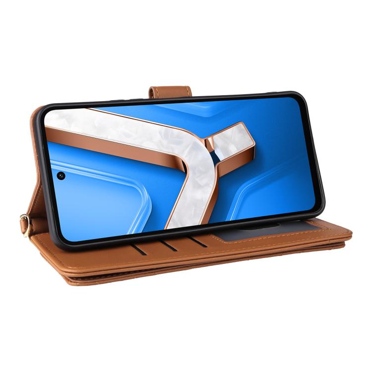 For vivo Y29 4G / T4x 5G Multifunctional 6-Card Slots Leather Phone Case with Wrist Strap