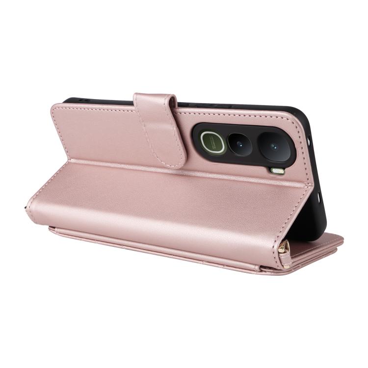 For vivo Y400 4G / 5G / iQOO Z10 Lite 4G Multifunctional 6-Card Slots Leather Phone Case with Wrist Strap